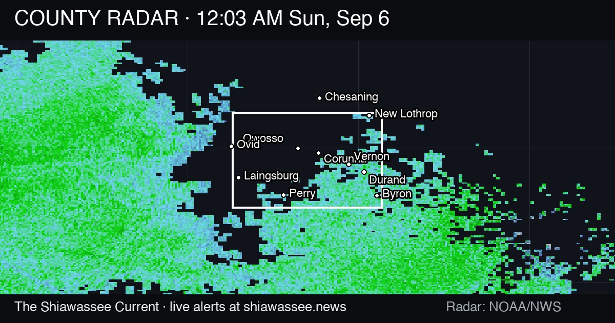 County radar at now — Laingsburg lost power in five spots; Consumers hasn't said why