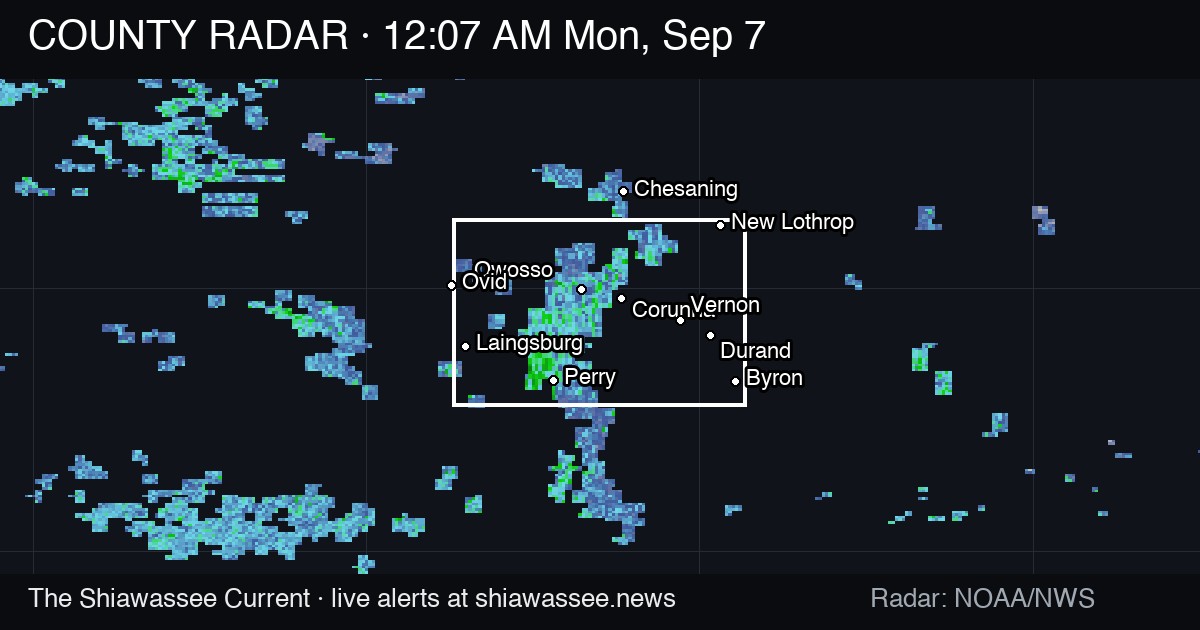 County radar at now — Consumers logs 2,600 more outages, Lennon to Perry to Elsie