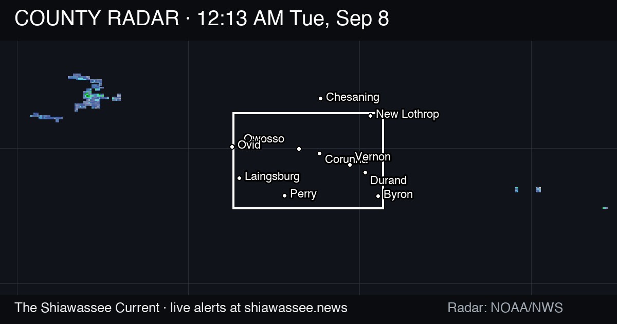 County radar at now — Perry, Bancroft, Laingsburg back on Consumers outage map again